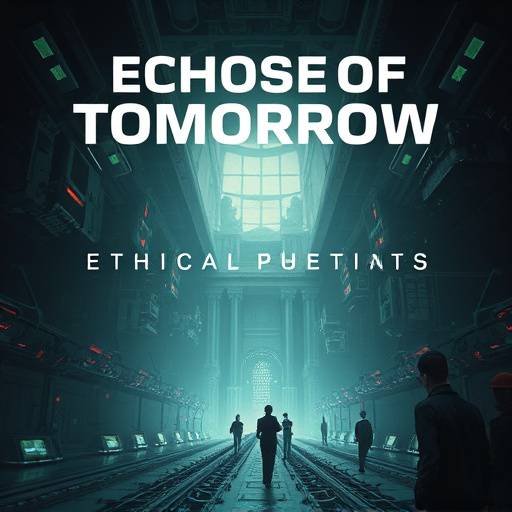 Poster for Echoes of Tomorrow, a dystopian sci-fi series exploring the ethics of advanced technology.