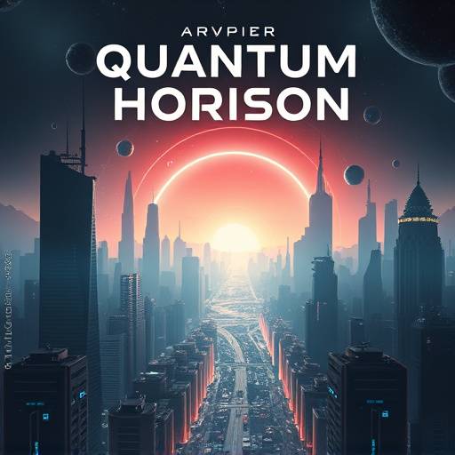 Poster for the TV show Quantum Horizon, featuring a futuristic cityscape and the show's title.