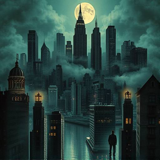 Poster for the TV show Urban Legends, featuring a stylized collage of iconic urban myths and eerie cityscapes.