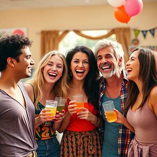 Poster representing the Comedy genre, showing a group of friends laughing together in a bright and cheerful setting.